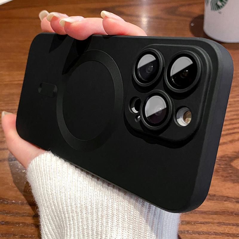 

Роскошный магнитный чехол для беспроводной зарядки Magsafe для iPhone 14 13 12 11 Pro Max XS X XR 7 8 Plus Матовый силикон с защитной крышкой для объектива