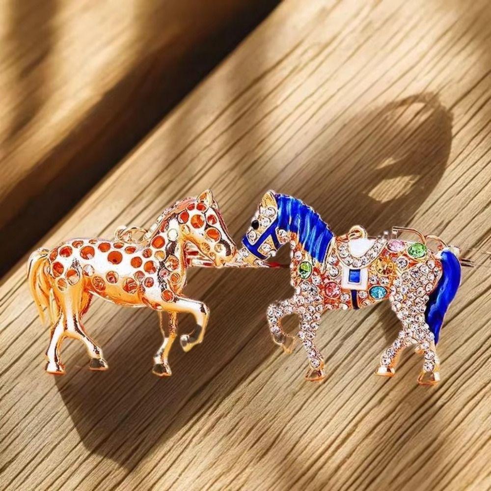 Colorful Horse Key Chain Metal Animal Key Ring Luxury Hand Bag Pendant For Women Men