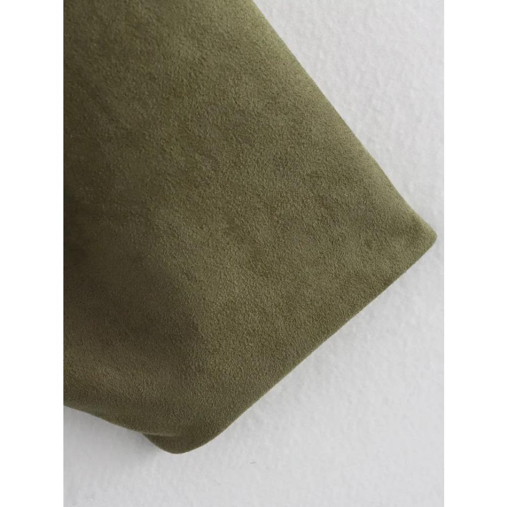 New Women's Suede Texture Effect Loose Version of Fashion Lapel Shoulder Bomber Jacket