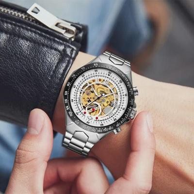 Automatische Herrenuhr aus Stahl, wasserdicht, elegantes Hohldesign