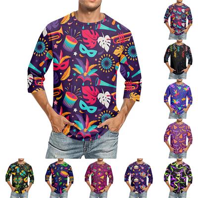 Men's Round Neck Seven Quarter Sleeve Top T-shirt, Men's Casual Loose Seven Quarter Sleeve