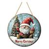 Winter Santa Wall Art Christmas Wooden Round Hanging Sign, Claus Highland Cow Theme Holiday Party Accents Door Decor, Farmhouse Welcome Ornament
