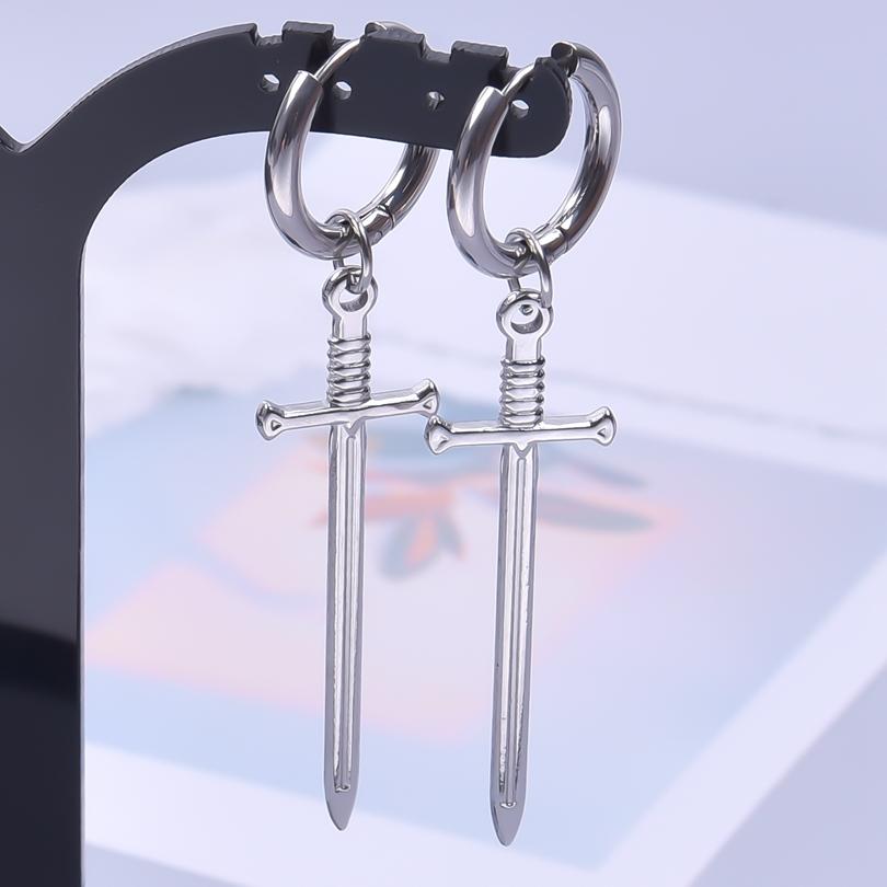 The Sword Earrings For Women/Men Accessories Vintage Jewelry Stainless Steel Hoop Ear Piercing Sabre Charm Goth Pendientes Gifts