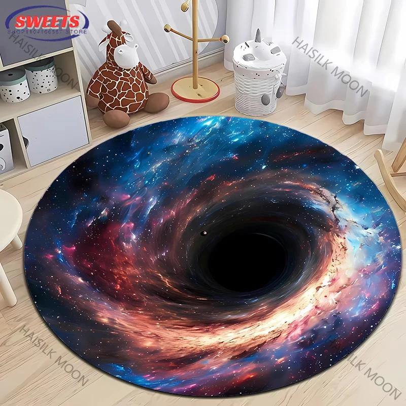 3D HD Cosmic Black Hole Printed Round Rug, Chair Carpet,  Durable Non-slip Doormat Children Playing Mat Living Room Bedroom Rugs
