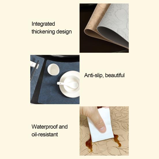 Artificial Leather Placemats Oil Resistant Chinese Style Engraved Flower Pattern Fan-Shaped Placemats Dining Table Decor