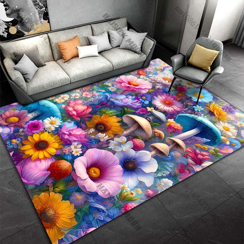 Colorful flowers and vibrant mushrooms carpet Yoga living room room decor children's crawling mat doormat area rug