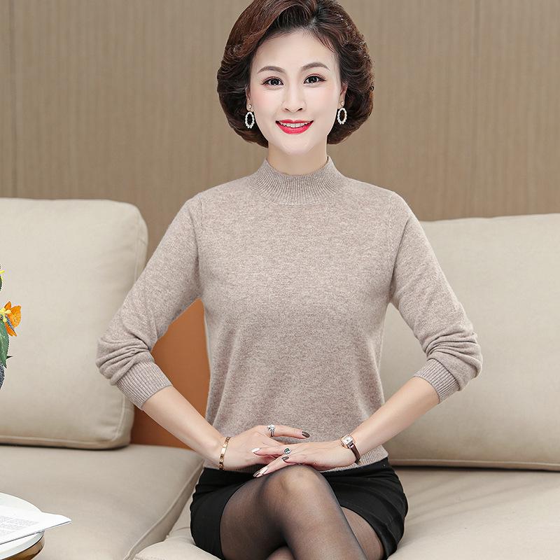 Cashmere Wool Half-High Collar Base Layer for Women, Plus Size & Warm, Ideal for Middle-Aged & Elderly Moms
