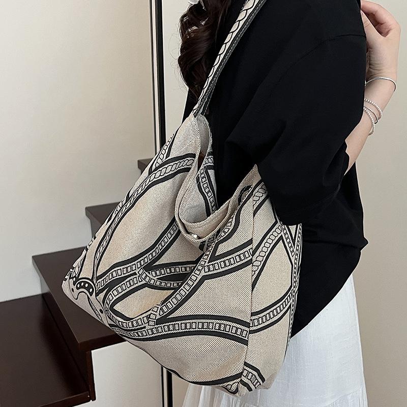 Summer New Printed Canvas Tote Bag Women's Large-capacity Casual Lazy Wind Shoulder Bag Underarm Bucket Bag