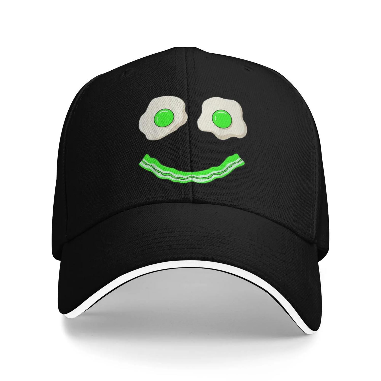 

Summer Green Smile Face Eggs and Bacon Ham Breakfast St Patrick s Baseball Cap Outdoor Sports Streetwear Print Sun Trucker Hat one size
