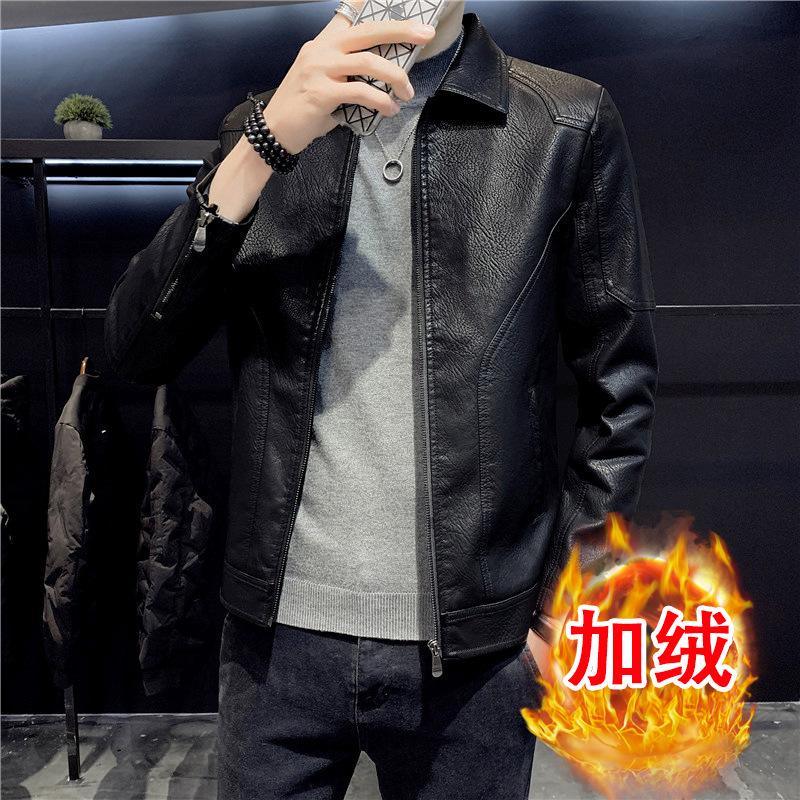 New spring and autumn soft leather jacket men's fashion casual lapel slim trend leather jacket