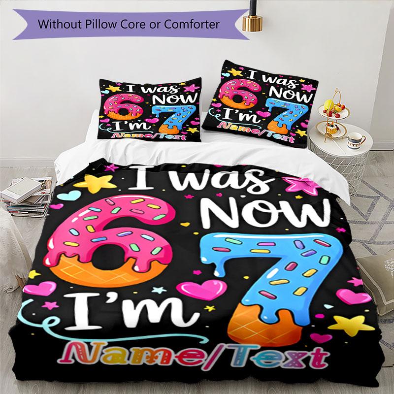3PC Custom Name Happy 7th Birthday! Bedding Set Printed  Bedding Set Duvet Cover Closure Includes 1 Duvet Cover & 93 Pillowcases for Bedroom
