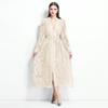 Französisches Temperament Damenkleid Frühling Taille Schwere Industrie Stickerei V-Ausschnitt Laternenärmel Einreiher Langer Rock