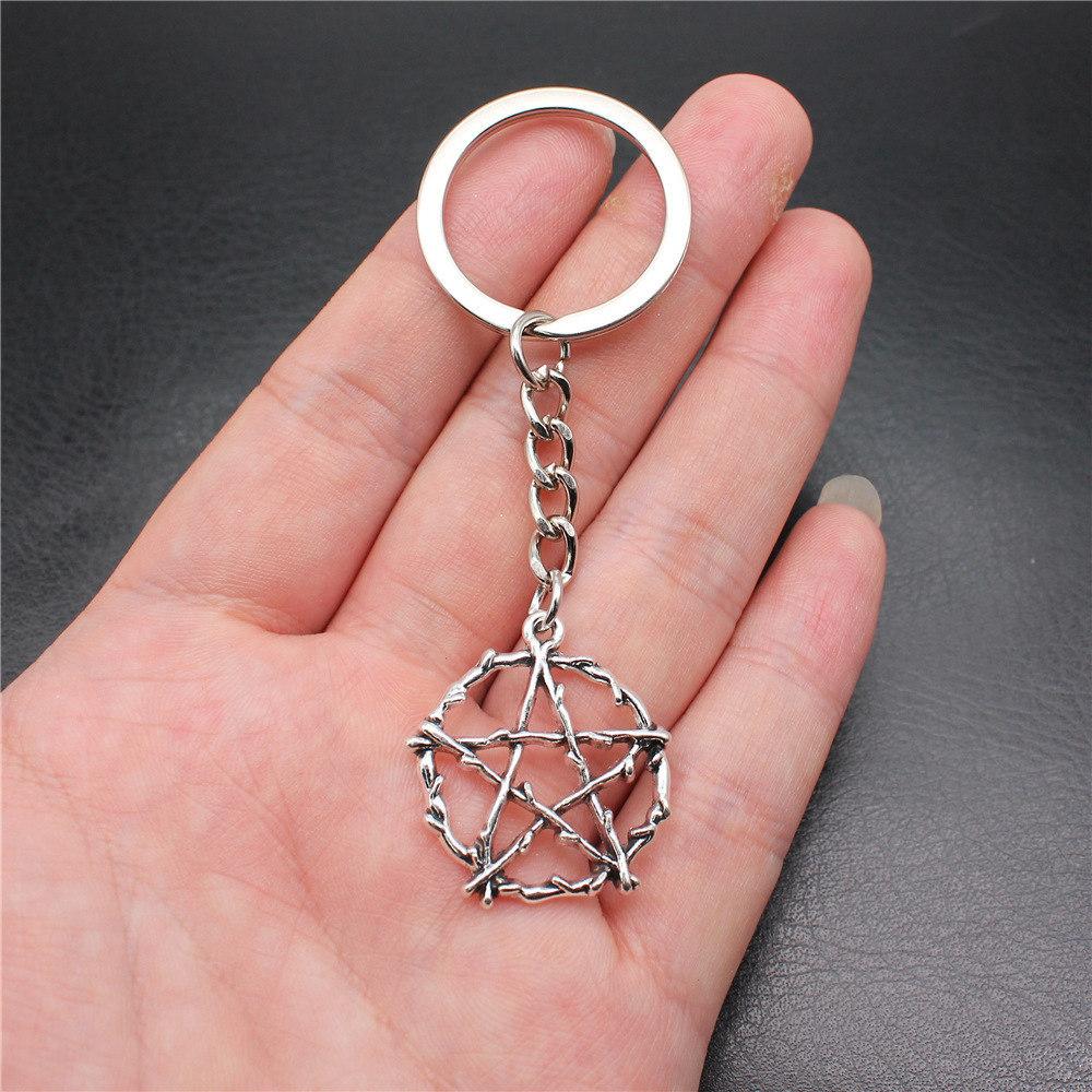 28mm Key Ring Star Pentagram Moon Minimalist Jewelry Components QY043