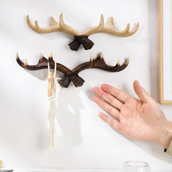 Nordic Vintage Deer Horn Decor Hook Wall Hanging Clothes Hats Hook Strong Load-bearing Easy to Install Multipurpose Hanger Hook