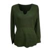 Women's Fashion V-Neck Pullover Shirt Solid Color Long Sleeve Ruffle Waist Women's Shirt