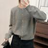 Women's Spring/Autumn Fan-Shaped Hollow Solid Color Long-Sleeve Knit Cardigan with Crew Neck, Loose Korean-Style and Temperament