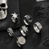European and American Punk Style Retro Hexagram Cross Ring Set Men's Hip-hop Personality Ring Jewelry