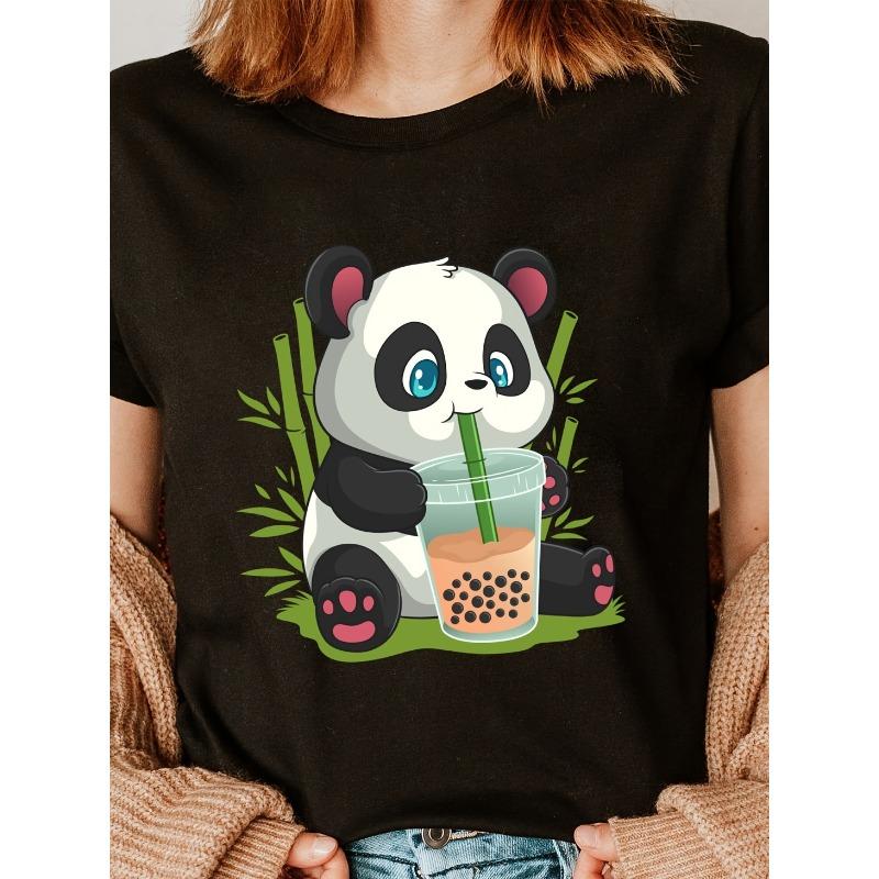 Panda Print Crew Neck T-Shirt, Casual Short Sleeve T-Shirt For Spring & Summer, Women's Clothing