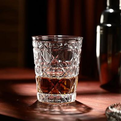 310 ml Haushalts-Whiskyglas, kariert, graviert, Bierbecher, Wasserflasche, Saftglas, Kristallglas, Ins, Diamantmuster, transparenter Becher