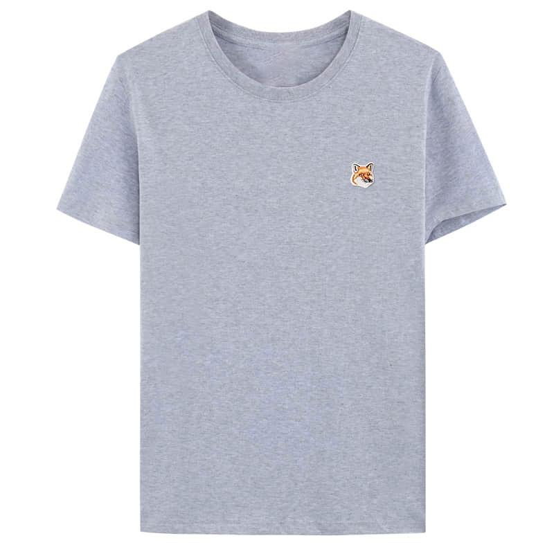 Męska koszulka z krótkim rękawem, wykonana w 100% z czystej bawełny, haftowana na lisa, luźna, letnia, casualowa, modna na ulicę