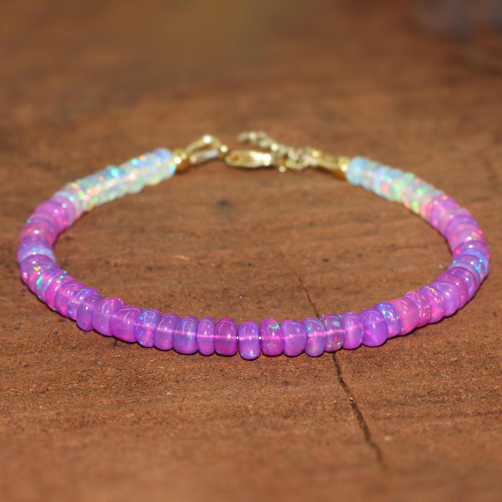 Handmade Ethiopian Opal Bracelet, Sterling Silver, Fire Opal Beads