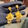 Golden Lotus Tassel Earrings: Elegant Floral Moon Wedding Studs