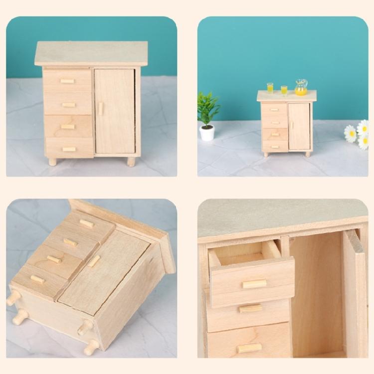 4 Drawer Vintage Dollhouses Cabinet 1/12 Scale Chestnut Wooden Storage Unit Mini Furniture