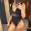 Sexy V Neck Mesh Sheer Splicing High Cut Women Swimwear One Piece Swimsuit Female Monokini Padded Bather Bathing Suit Swim