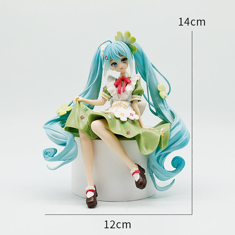 In Stock Anime Hatsune Miku Four Leaf Clover Sitting Posture PVC Action Figure Model Doll Decoration Valentine's Day Gift