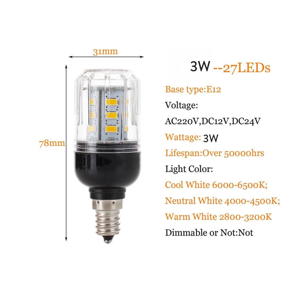E27 E14 LED Corn Bulbs 27LEDs 3W  SMD5730 E12 E26 LED Lamp 110V 220V 12V 24V Cool/Warm/Neutral White Light for Home Decor