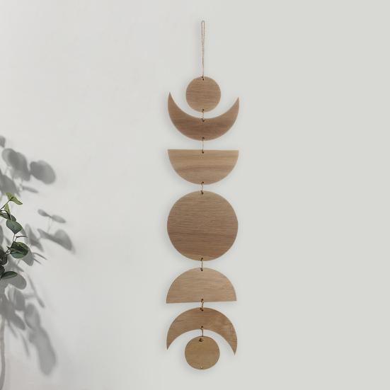 Space-saving Wall Hanging with Lanyard Wood Nordic Style Moon Phase Ceiling Ornament Home Decoration