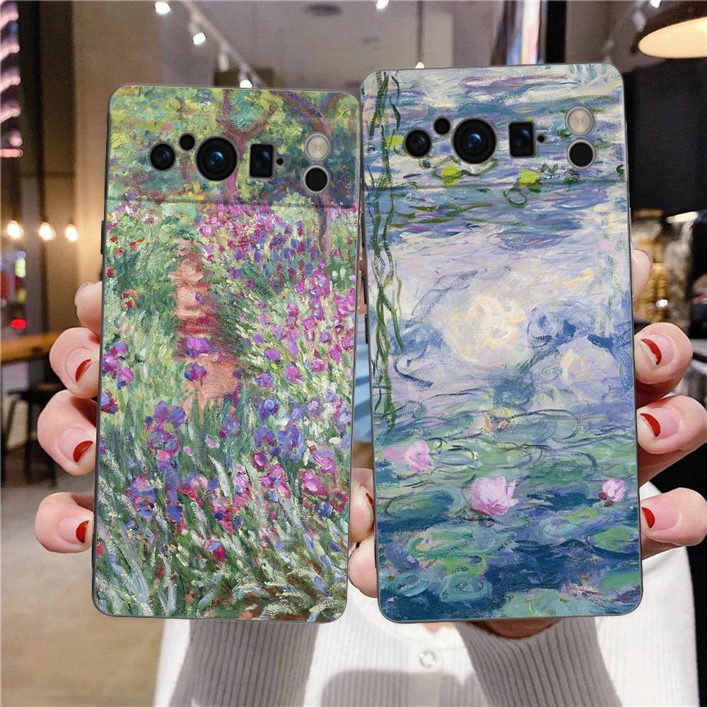 Claude Monet Impressionism Painter For Google Pixel 8 7 6 Pro 6A 5G Black Phone Case Soft Shockproof Back Cover TPU Shell Coque