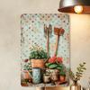 1pc Rustic Iron Metal Tin Sign, Vintage Gardening Tools and Plants Illustration, Indoor Outdoor Wall Art Decor for Home, Cafe, G