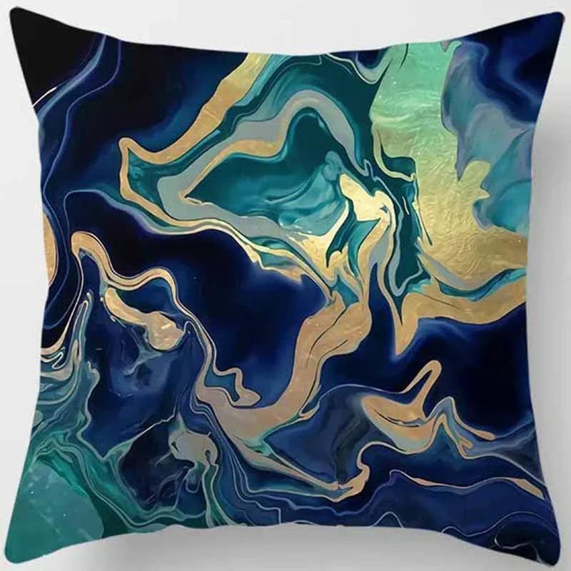 Home Decor Blue Tone Printed Square Pillowcase Car Sofa Cushion Cover