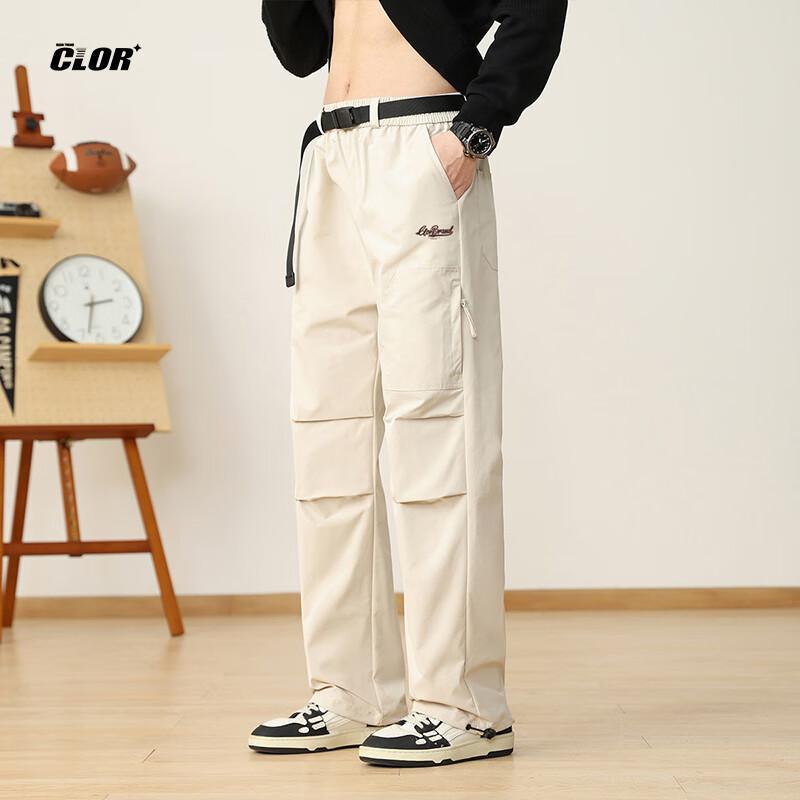 CLOR American-Style Cargo Pants for Men, Spring And Summer Trendy Straight-Leg Trousers, Loose-Fitting Casual Pants, CL11 Khaki S