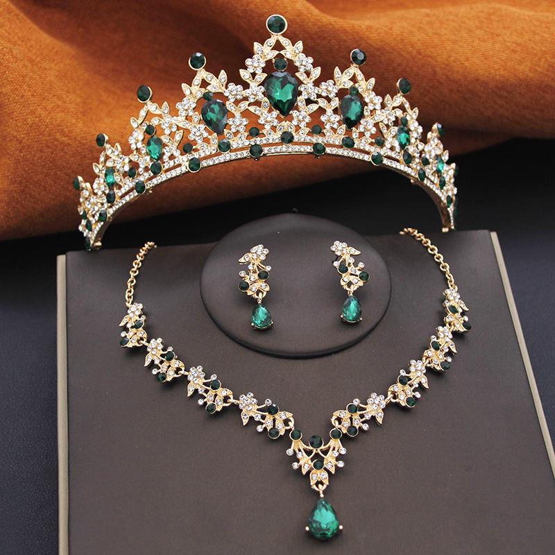 Gorgeous Bridal Jewelry Sets Women Tiara Crown and Earring Necklace Set Princess Girls Wedding Dress Costume Accessories