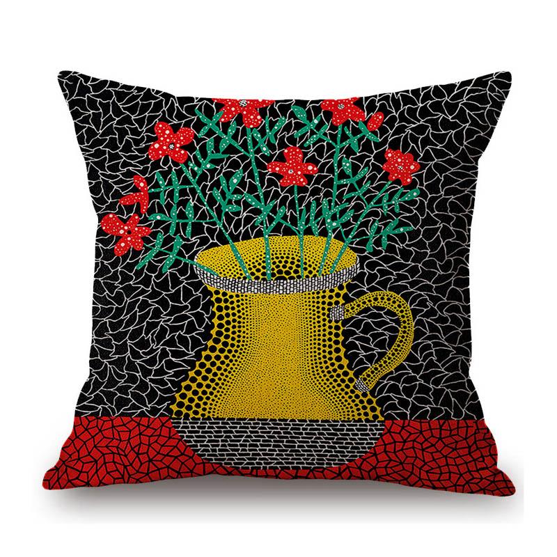 Modern Polka Dots Art Flower Vase Butterfly Pumpkin Yayoi Kasuma Japanese Style Cotton Linen Sofa Pillow Case Car Cushion Cover