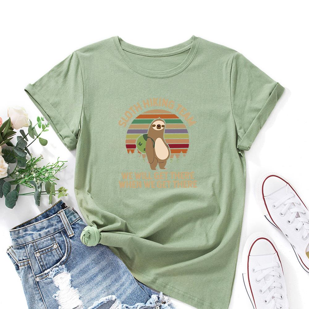 Backpack Sloth Print Loose Round Neck Pure Cotton Short Sleeved T-shirt Women's T-shirts