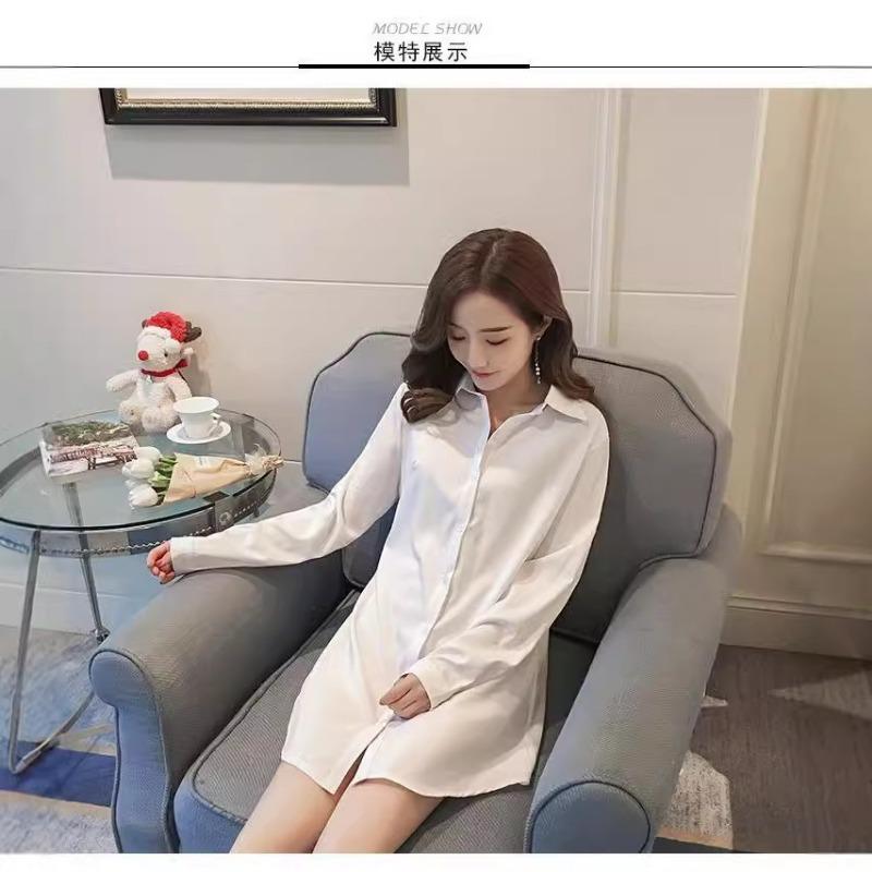 Women S Long Sleeve White Casual Loose Mid Length Shirt