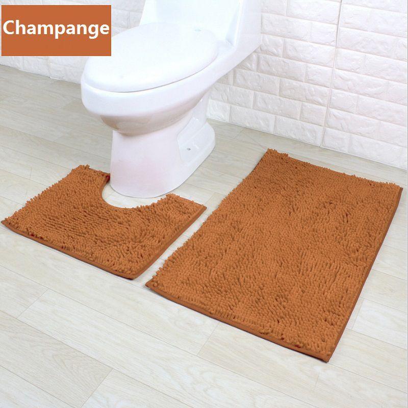 2 Piece Bath Mat Set Non Slip Toilet Pedestal Soft Foam Shaggy Rug Chenille