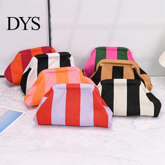 Women Clutch Purse Woven Striped Purse, Large Capacity Kiss Lock Cosmetic Bag Pouch, Summer Beach Vacation Evening Dumpling