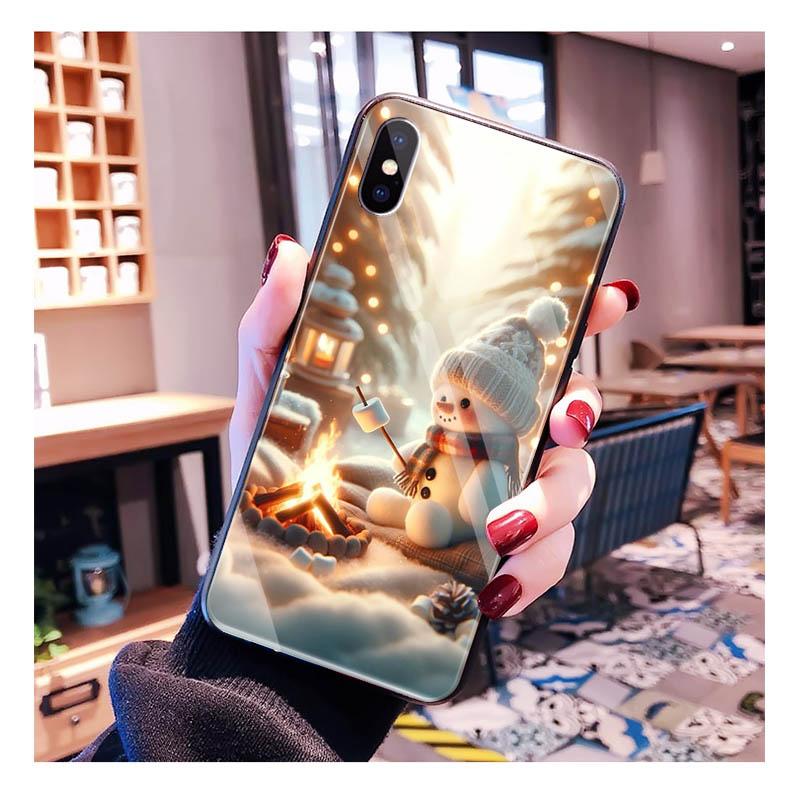 Glass phone case For Samsung S25 S24 S23 S22 Ultra S24 Plus A55 A16 A54 A15 A56 A36 S25 FE Christmas Snowman