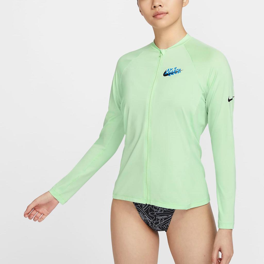 Nike Swim Outdoor Brand Logo Print Casual Sports Zip Long Sleeve UV Protection Sun Protection Women Tops Steam-Green FZ6336-376