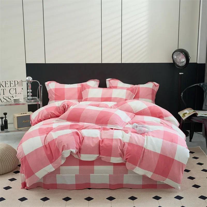 New Cotton Quilt Cover Plaid Yarn-dyed Washed Single Douvet Bed 160x210 220x240 Skin Friendly Comfortable Large Size Bedding