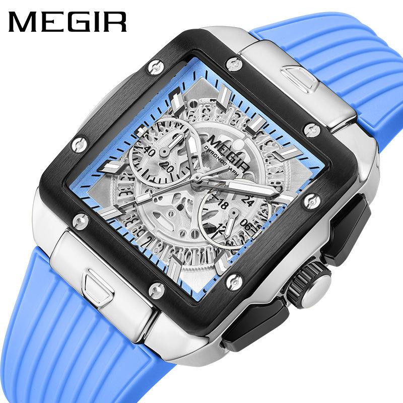 Watc Square Men'S Silicone Strap Multifunctional Chronograph Sports Quartz Watch 2228