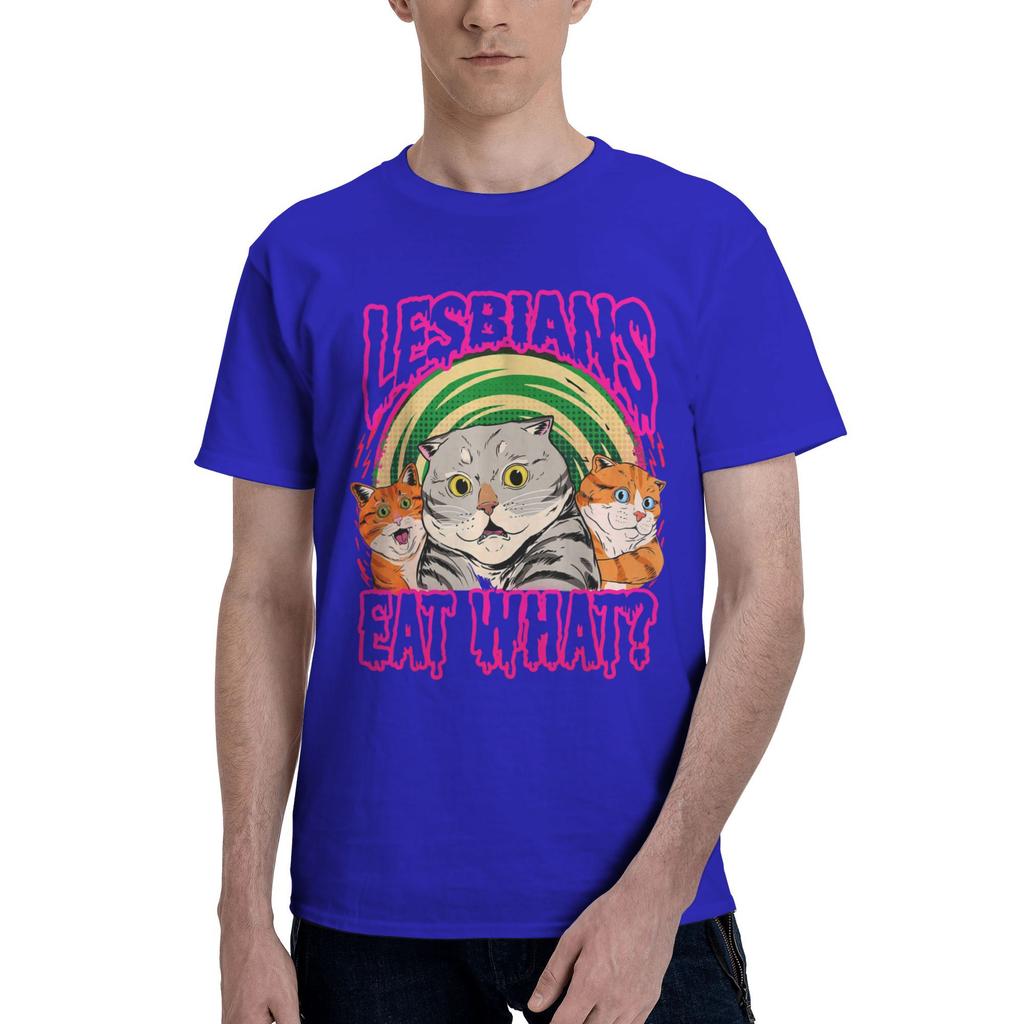 Lesbians Eat What Funny Cats Love Cute Men T Shirts  Casual Tees Short Sleeve Crewneck T-Shirt Cotton Gift Idea Clothing