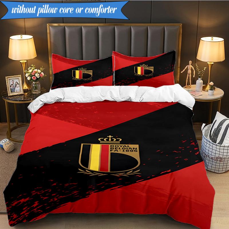 3PCS Belgian Football Association Emblem Bedding Set 2D Printing (Includes 1 Duvet Cover + 2 Pillowcases Coreless), Bedroom decor,Fan gift