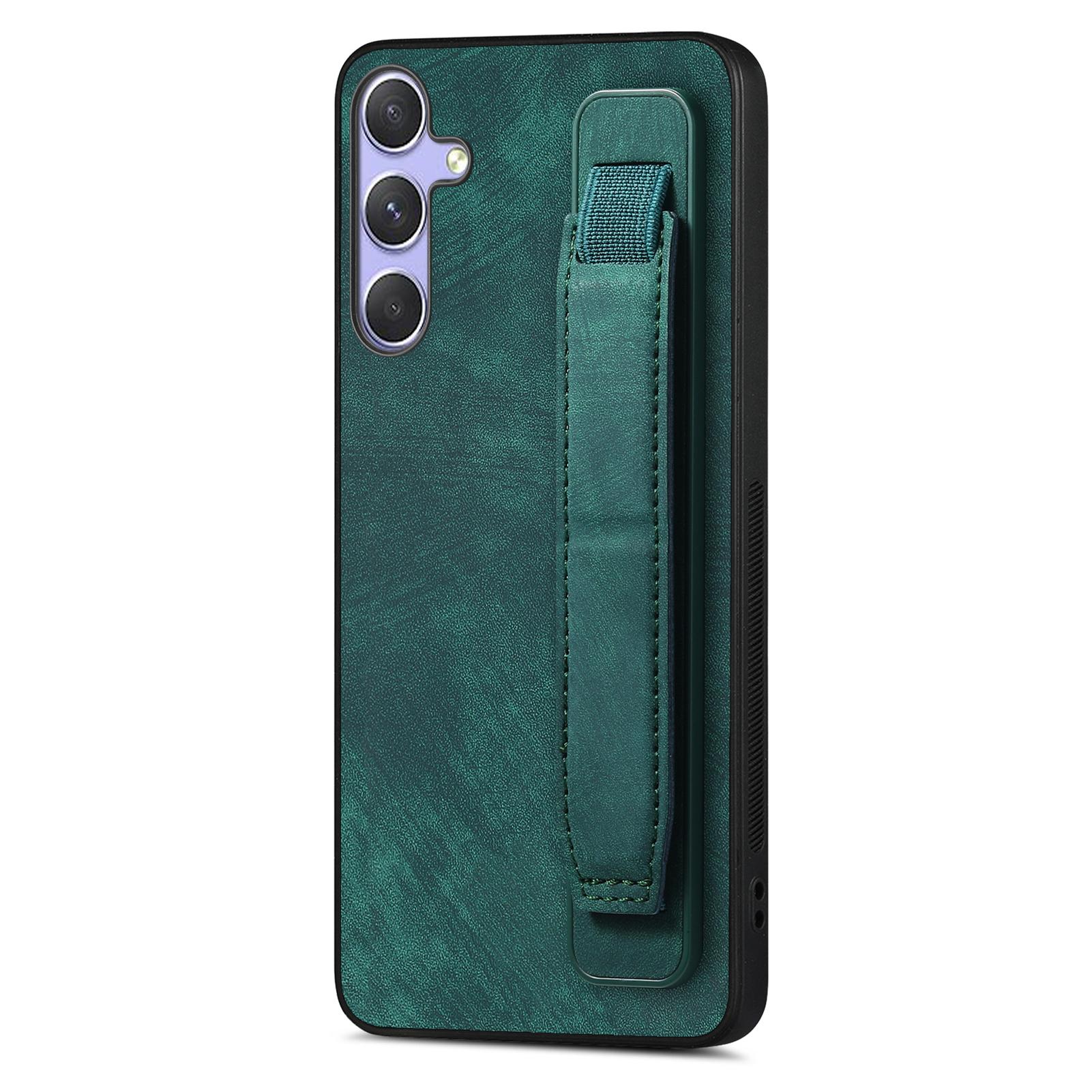 

For Samsung Galaxy S24+/Galaxy S25+ Case with Wristband Kickstand Leather+TPU Phone Cover Green