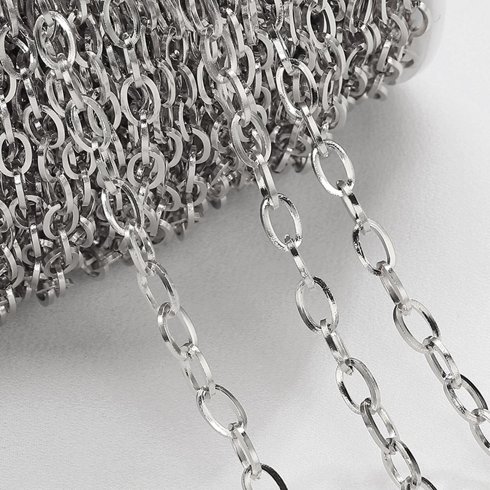 

No Fade 2Meters 1Meter Stainless Steel Chain 4mm Oval Curb Cuban Chains for Necklace Jewelry Making DIY Supplies Wholesale 1meter