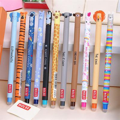 Erasable Pen 0.7mm Black Ink Pen with Skin-Friendly Soft Grip Cute Animal Caps Push-Button Design Refillable Pens School Supplies